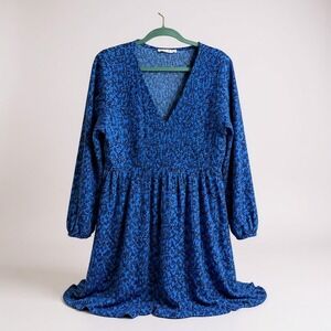 Primark blue and black floral v-neck‎ dress XL